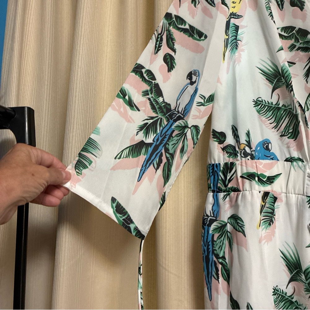 Choosy Tropical Print Jumpsuit 18 Belted Elastic Waist Feminine - Picture 10 of 13